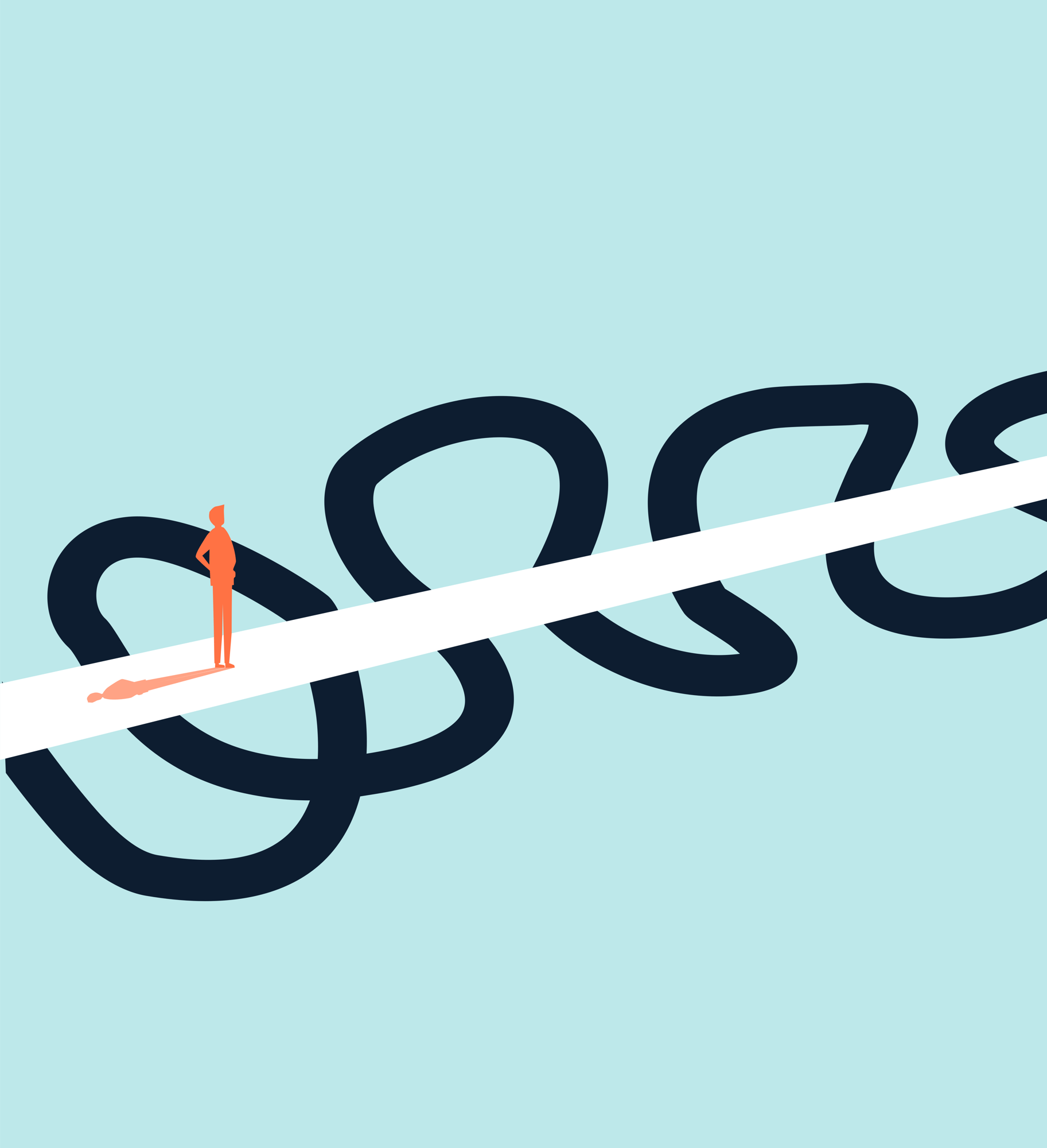 Man Standing on Straight Line with Wavy Path Underneath iStock-2175408824